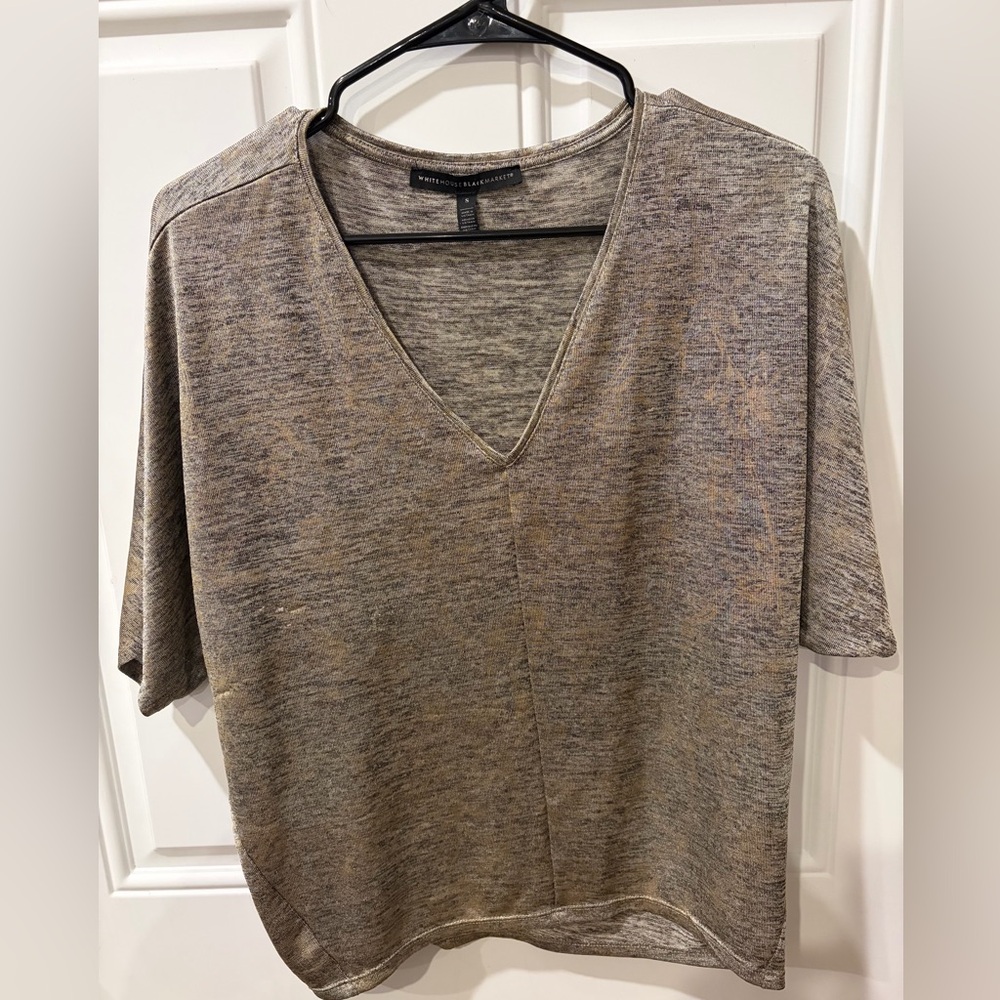 White House Black Market Brown V-Neck Top